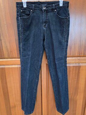 SIMON CHANG Denim black embroidered stretch